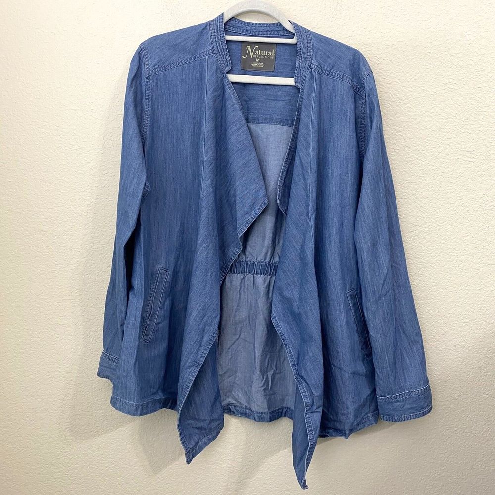 Natural Reflections Jacket Womens Medium Chambray Denim Open Front NEW
